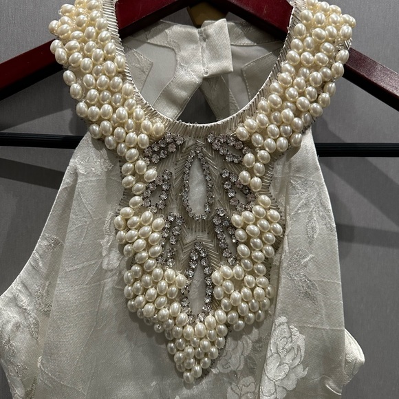 Beautiful designer beaded crystal jewel necklace Cocktail Dress sz2 cache white - Picture 3 of 7